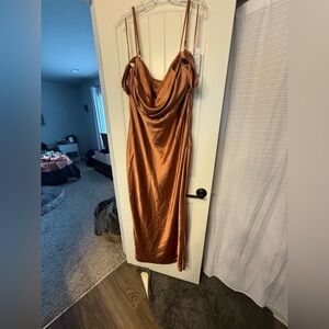 Revelry Sienna Satin Dress in Copper, Regular Maxi Length